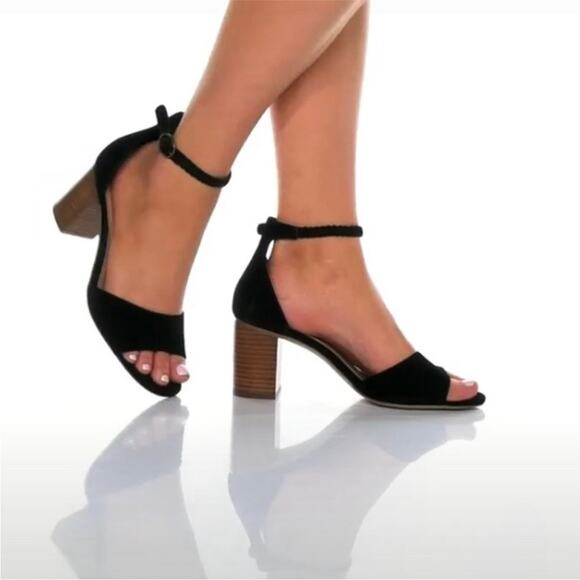 NEW Soludos Hazel Block Heels Black Suede Braided Ankle Strap 9.5 - Picture 1 of 16